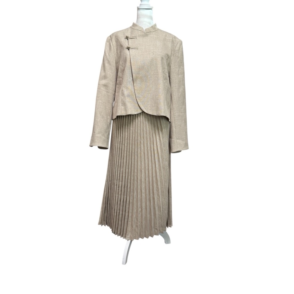 Goelia Tan Jacket and Pleated Midi Skirt